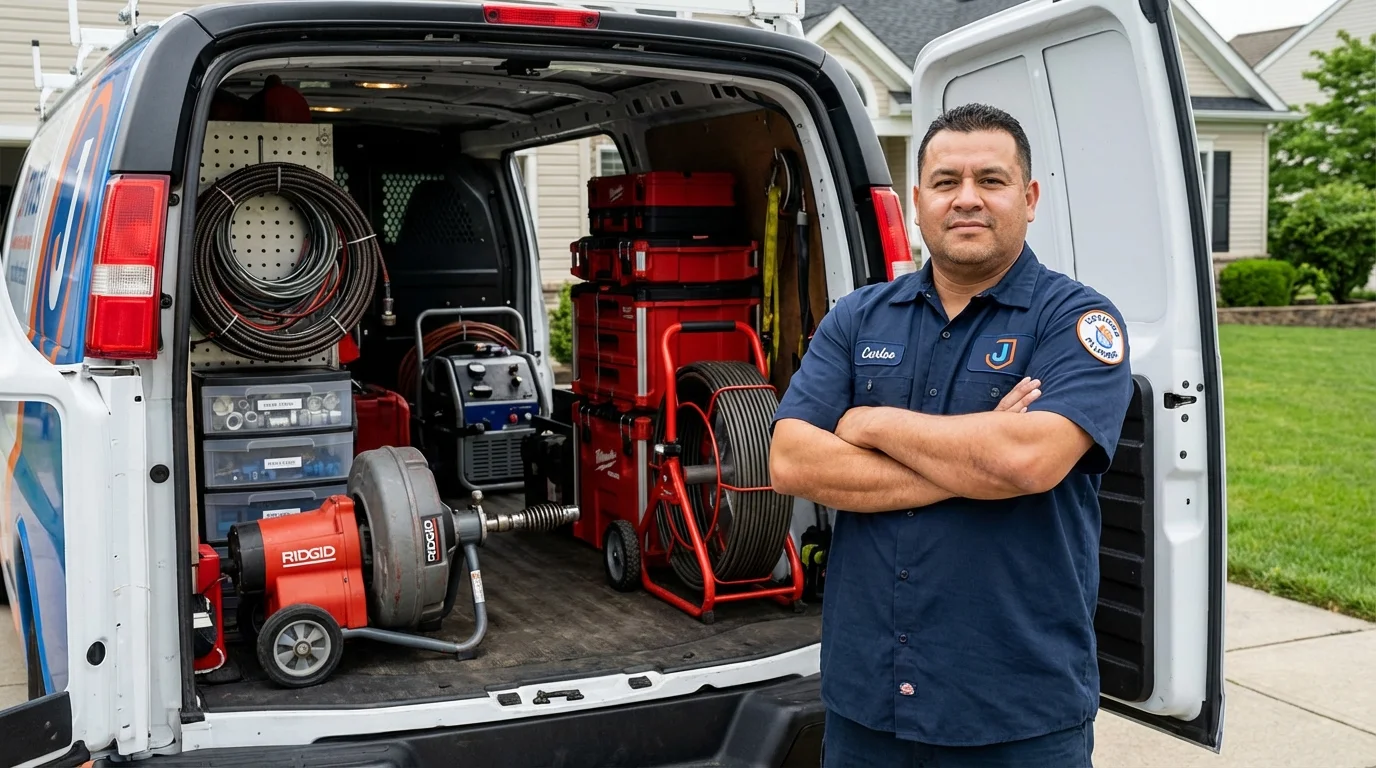 Professional drain cleaning equipment and Johns Plumbing LLC plumber in Caddo