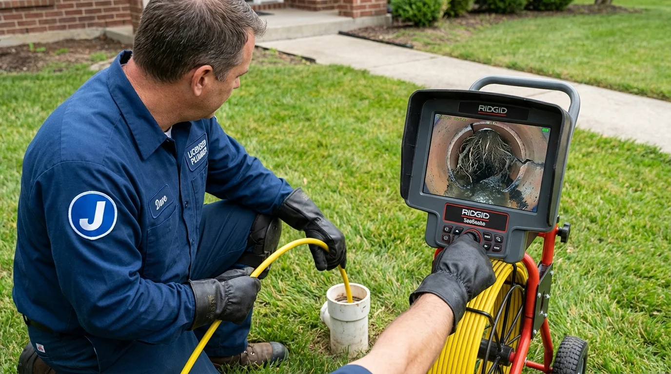 Sewer camera inspection being performed by Johns Plumbing LLC in Caddo
