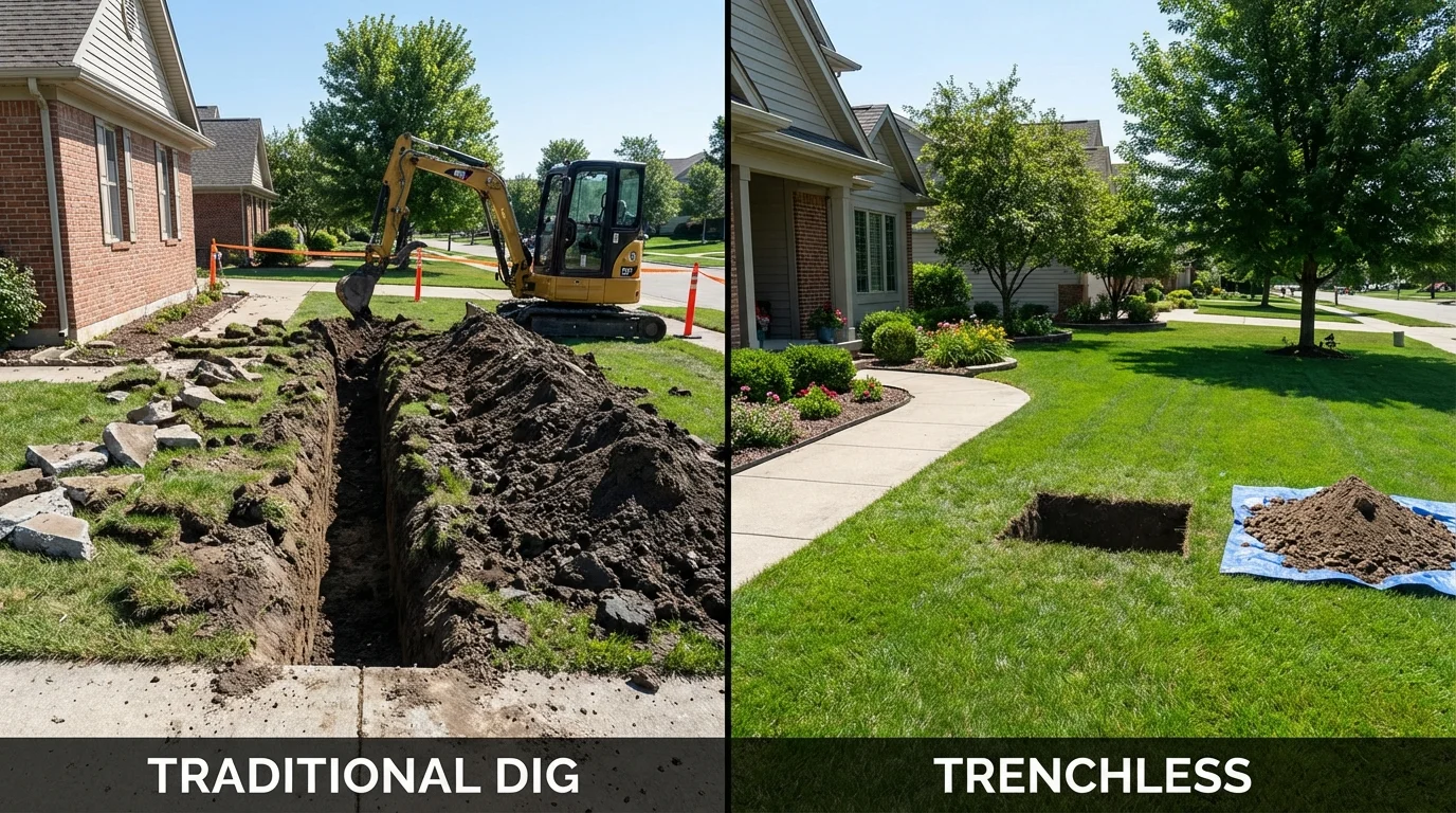 Trenchless sewer repair with minimal yard damage versus traditional excavation in Caddo, OK